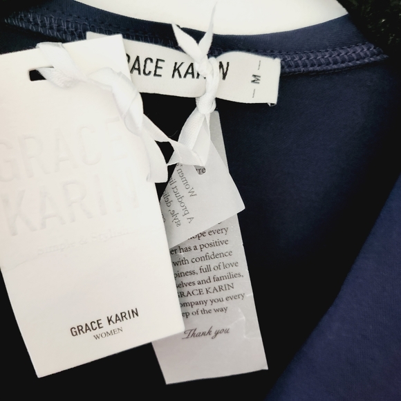 NWT GRACE KARIN navy long sleeves wrap v-neck blouse - Picture 5 of 8